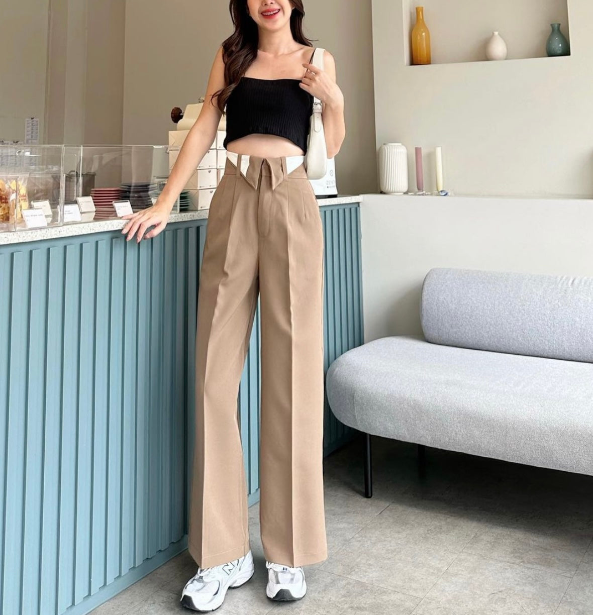 Wide Leg Folded Waist Pants