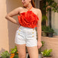 Combo Deal: Orange Rose Halter Neck Top With White Shorts