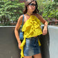 Halter Neck Frill Asymmetrical Flower Top