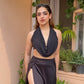 Combo Deal: Padded Cowl Neck Top With High Slit Skirt