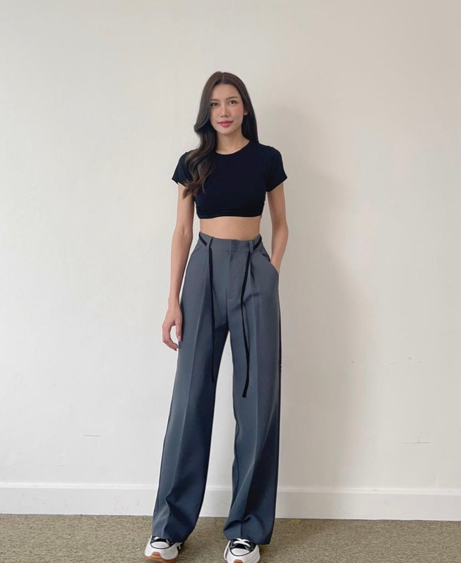 Combo Deal: Backless Crop Tee With High Waist Pants