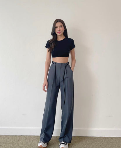 Combo Deal: Backless Crop Tee With High Waist Pants