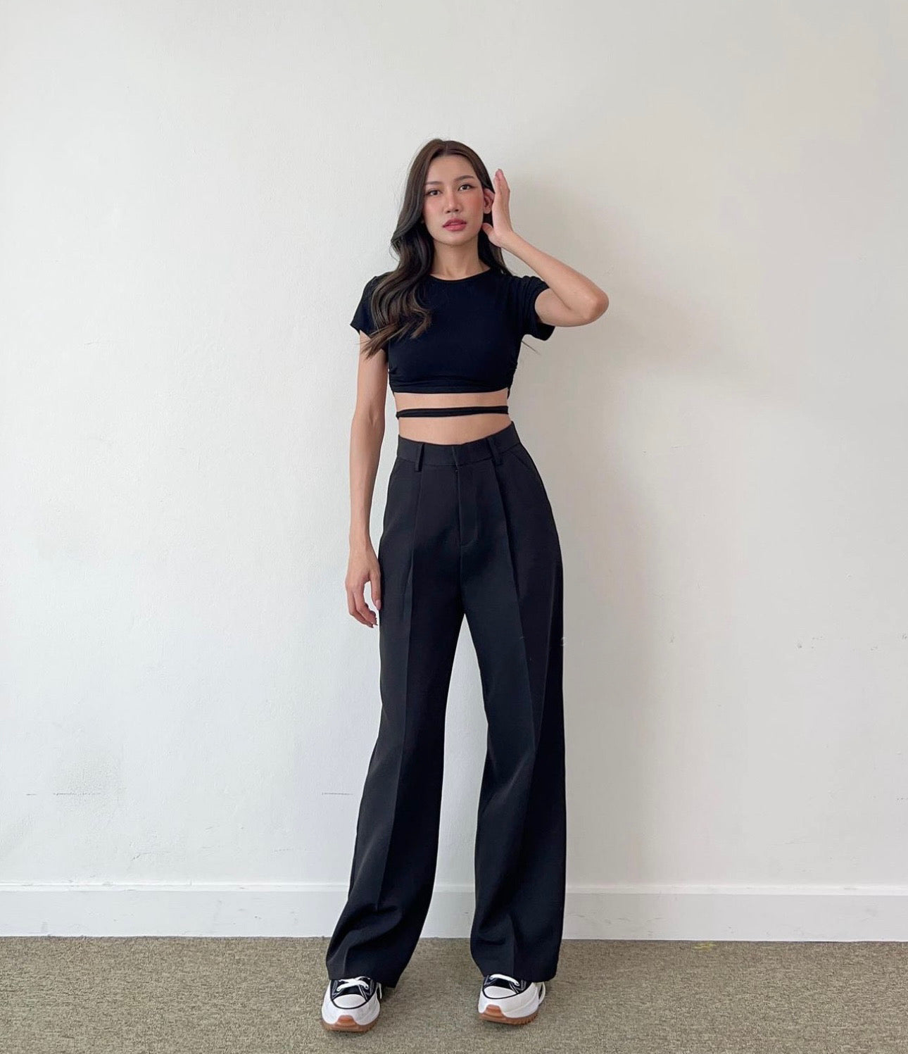 Combo Deal: Backless Crop Tee With High Waist Pants