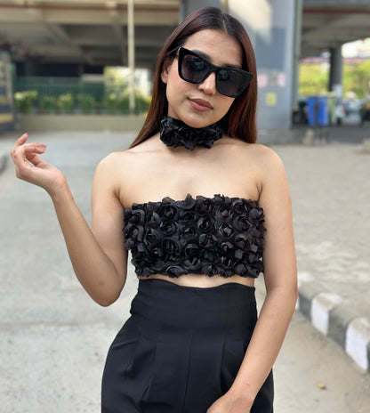Black Rose Tube Bustier With Scarf