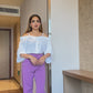 Set Of Off-Shoulder Shirt With Lilac Pants