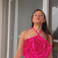Combo Deal: Pink Rose Halter Neck Top With White Shorts