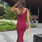 One Side Off Long Slit Dress