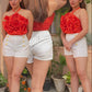 Combo Deal: Orange Rose Halter Neck Top With White Shorts
