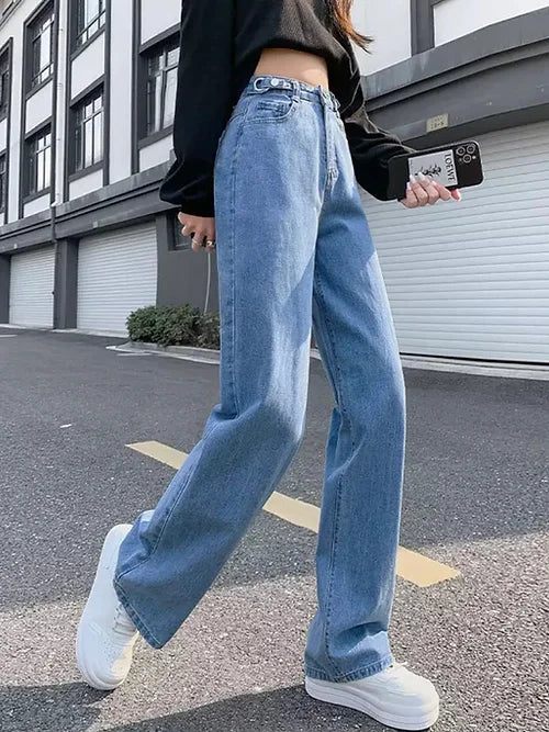 High Waist Straight Leg Denim Jeans