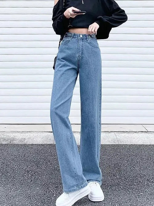 High Waist Straight Leg Denim Jeans