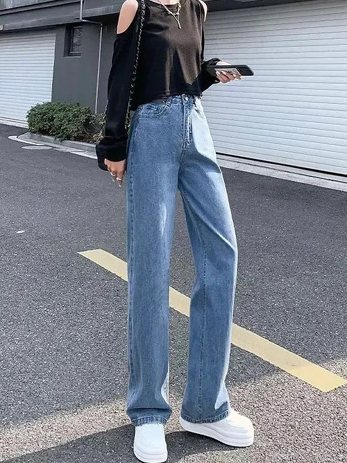 High Waist Straight Leg Denim Jeans