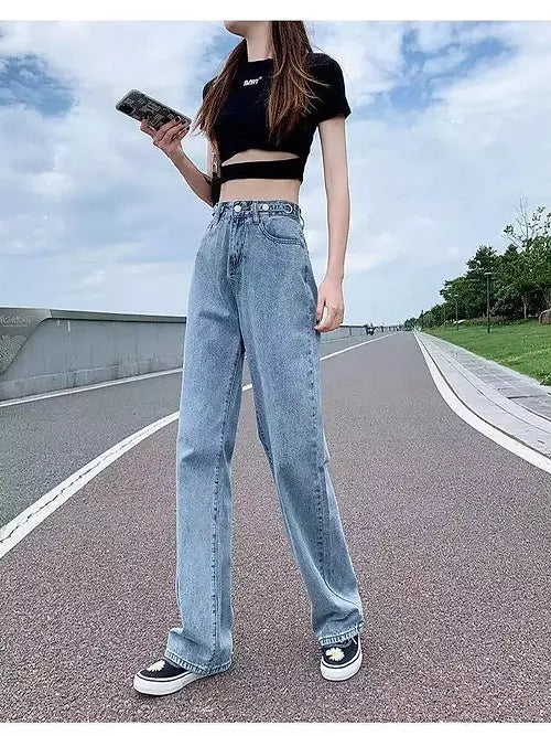 High Waist Straight Leg Denim Jeans