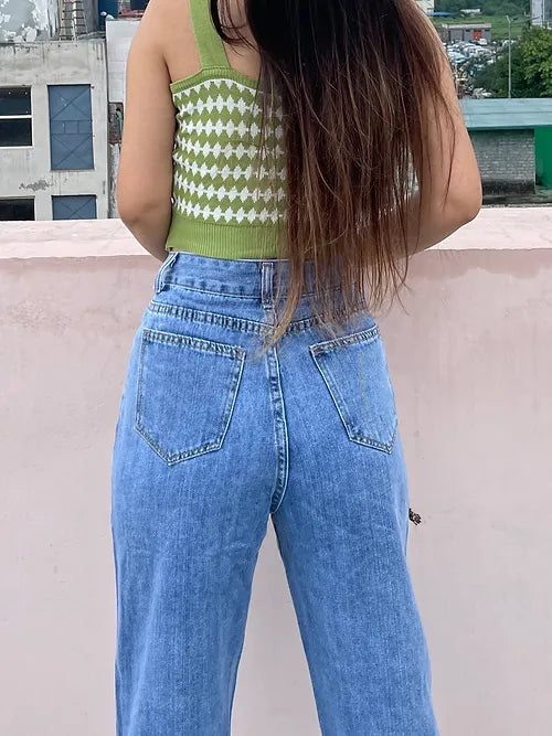 High Waist Straight Leg Denim Jeans