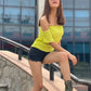Satin Wrinkled Neon Off-Shoulder Top