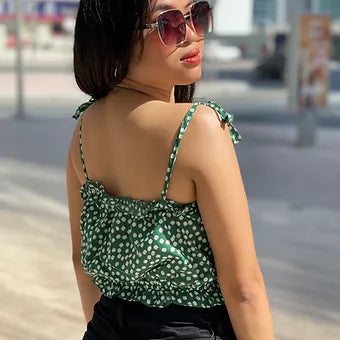 Ditsy Floral Noodle Strap Crop Top
