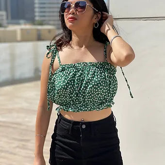 Ditsy Floral Noodle Strap Crop Top