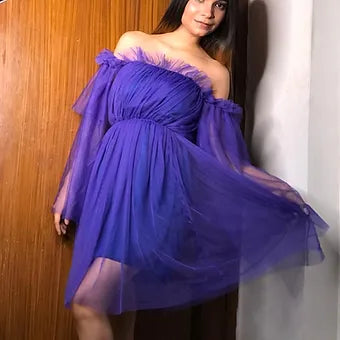 Dual Shade Ruffled Net Dress